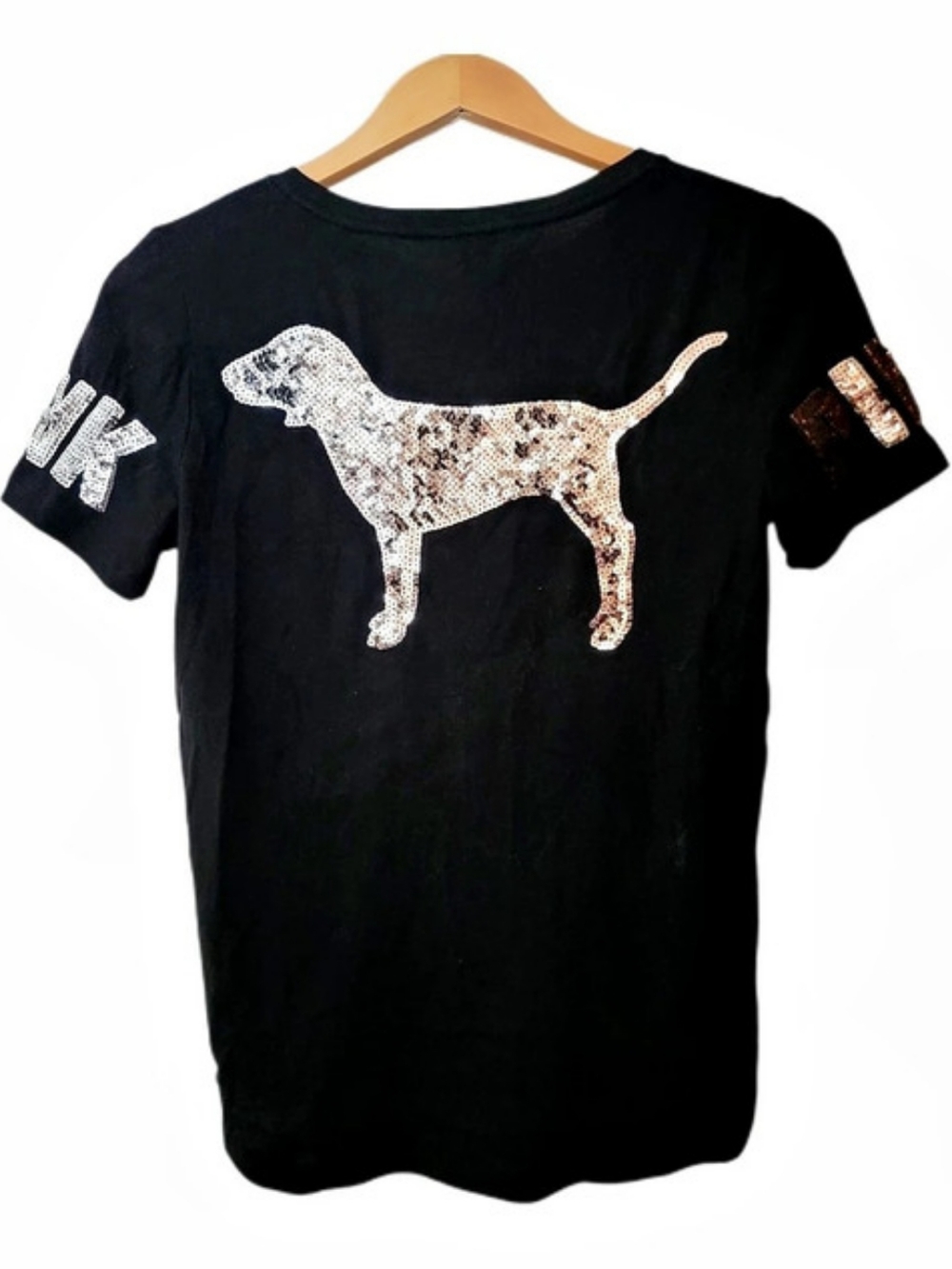 PINK Graphic Dog Short Sleeve Tee in Black Like New